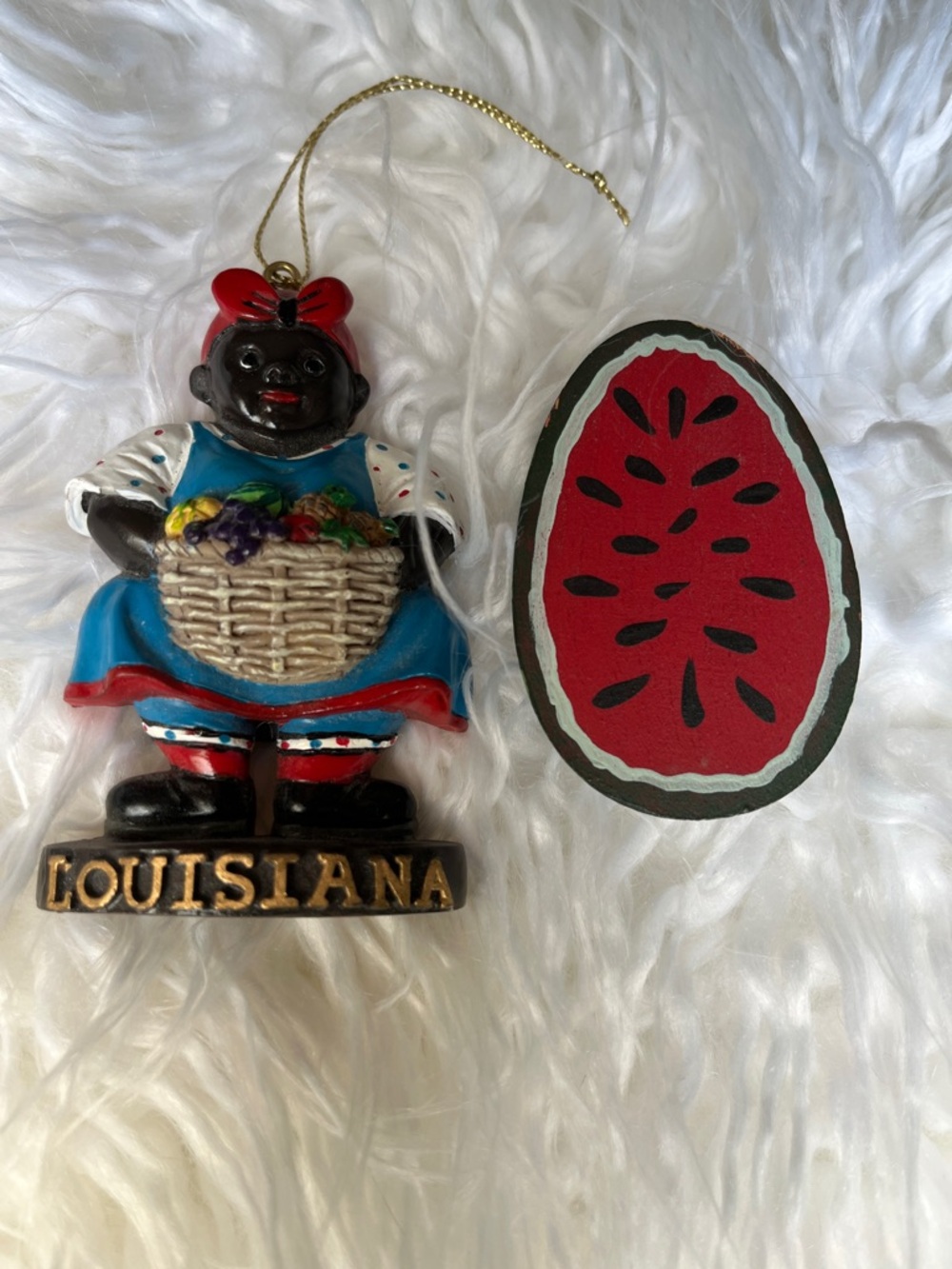 Louisiana Red-Blue Mardi Gras Figurine Ornament w/ watermelon